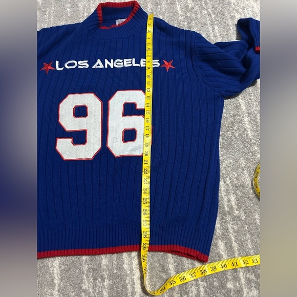 VTG Los Angeles Varsity Sweater Sz L Men Mock Neck 1996 Blue Sports Preppy Jock - Picture 6 of 7